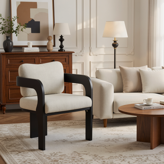 Sunvega Dining Chairs with Pillow Back, Natural Rubber Wood Frame and Beige Fabric, 2-Pack