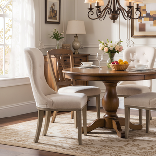 Sunvega Light Gray Wood Frame Ivory Felt Upholstered Dining Side Chairs Set of 2