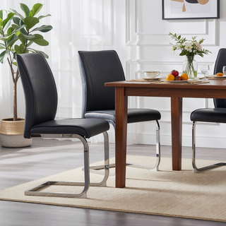 Sunvega PU Dining Chairs with Arched Metal Silver Legs and Crazy Horse Texture in Dark Gray