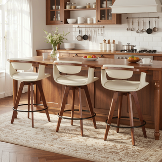 Sunvega Mid-Century Modern Counter Stool with Walnut Wood Accents and Faux Leather