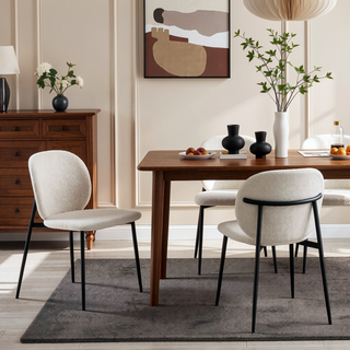 Sunvega White Boucle & Black Finish Side Chair with Padded Seat & Back Cushion
