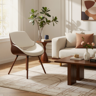 Sunvega Mid Century Modern Bentwood Dining Chair with Wood Back and Linen Look Fabric
