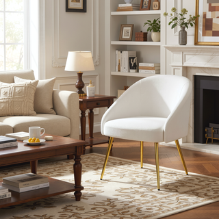 Sunvega Stylish Gold Metal and White Velvet Upholstered Chair with Padded Seat