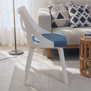 Sunvega White Textured Wood and Blue Fabric Charlotte Farmhouse Chair Set of 2