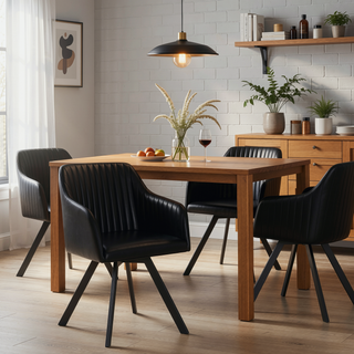 Sunvega Black Leatherette Swivel Chair with Channeled Sloped Arms and Bucket Seat