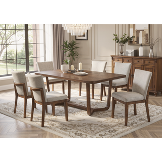 Sunvega Mid-Century Style Curved Back Upholstered Seat Dining Chairs 2pc Set