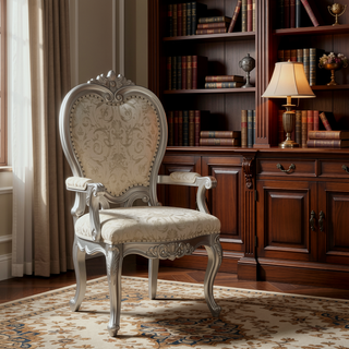 Sunvega Fabric Upholstered Arm Chair with Champagne Finish and Padded Cushions Set of 2