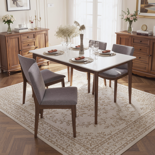 Sunvega Modern Solid Wood Dining Chair with Grey Fabric Upholstery and Padded Seat for Kitchen