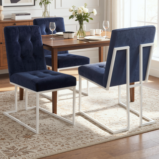 Sunvega Blue and Chrome Tufted Back Dining Chair with Plush Cushioned Seat