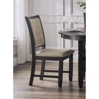 Sunvega Black Finish Wooden Side Chairs with Beige Textured Fabric Upholstery
