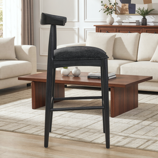 Sunvega Mid-Century Inspired Rubberwood Bar Stool Set with Comfy Fabric Upholstered Seat