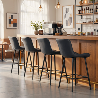 Sunvega Faux Leather Counter Stools Set of 2 with Metal Legs for Kitchen and Dining Room