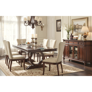 Sunvega Dark Cherry Finish Wooden Dining Chairs with Off-White Fabric Upholstery
