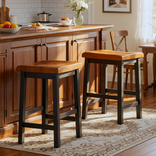Sunvega Walnut Wood Saddle Counter Stool for Indoor Serving Area 24" H