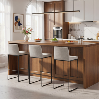 Sunvega Contemporary High Back Barstool Set of 3 with Upholstered Seat and Backrest