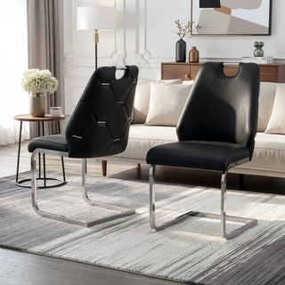 Sunvega White Faux Leather Dining Chairs Set of 2 with Gold Mesh Texture and Chrome Handle