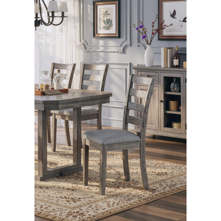 Sunvega Gray Fabric Upholstered Dining Bench with Wire-Brushed Finish
