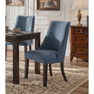 Sunvega Textured Blue Gray Polyester Upholstered Side Chairs with Dark Walnut Wood Legs Set of 2