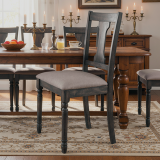 Sunvega Weathered Grey Open Back Side Chairs with Tan Linen Upholstered Seat Cushion