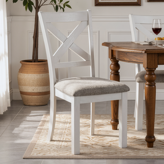 Sunvega Rustic White Oak Farmhouse 2pcs Dining Chairs with Cushion Seat