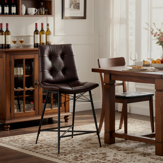 Sunvega Cool and Cozy Tufted Leatherette Counter Height Stools with Metal Base