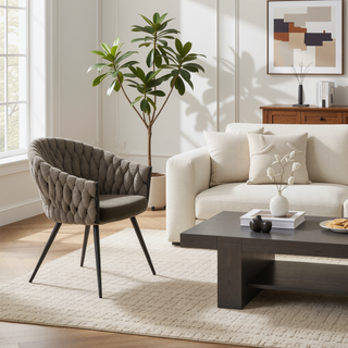 Sunvega Braided Matisse Contemporary Chair with Grey Faux Leather and Fabric Upholstery