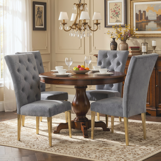 Sunvega Modern Velvet Upholstered Dining Chair Set with Tufted Back and Gold Legs
