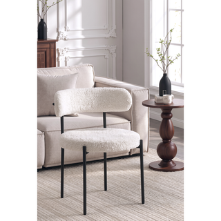 Sunvega Cream Boucle Fabric Upholstered Dining Chair Set with Metal Frame