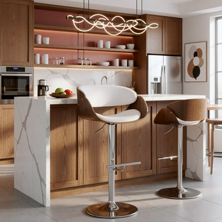 Sunvega Adjustable Swivel Bar Stool with White Vegan Faux Leather Upholstery