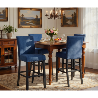 Sunvega Blue Linen and Cotton Fabric Bar Stools with Nailhead Trim Set of 2