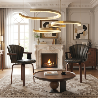 Sunvega Mid-Century Modern Bentwood Swivel Dining Chairs with PU Leather Upholstery