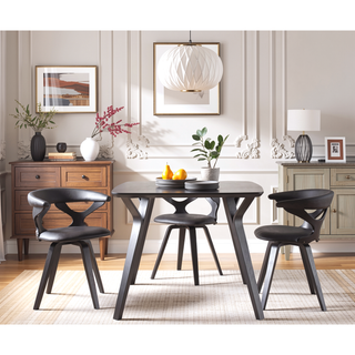 Sunvega Contemporary Dining Chair with Swivel in Black Wood and Faux Leather