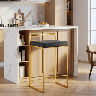 Sunvega Gold and Black Velvet Upholstered Stackable Counter Stool Set of 2