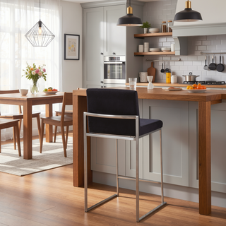 Sunvega Fuji High Back Counter Stool Set with Velvet Upholstery and Metal Frame