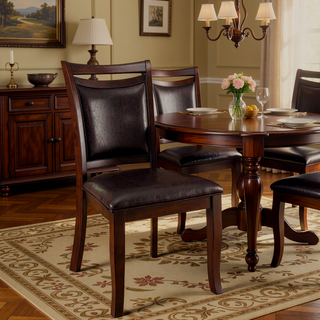 Sunvega Transitional Style Dark Cherry Espresso Leatherette Cushion Side Chairs Set of 2
