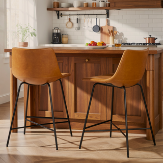 Sunvega Modern Upholstered Counter Stool with Durable Metal X Base Set of 2