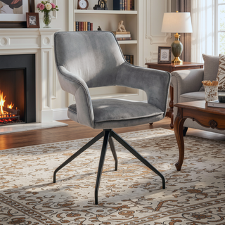 Sunvega Gray Velvet Dining Room Accent Chair with Black Finish and Stable Wood Base