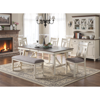 Sunvega Modern Farmhouse Style White Finish Upholstered Cushion Seat Bench