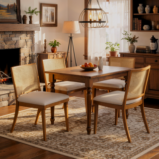 Sunvega Natural Rattan Dining Chairs with Perforated Design Set of 2 for Living Room