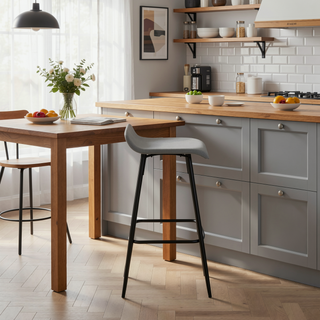 Sunvega Contemporary Fixed Height Counter Stool in Black Steel and Grey Faux Leather