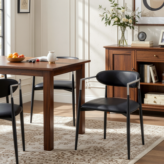 Sunvega Black Chenille Side Chair with Golden Armrests and Padded Seat Set of 2