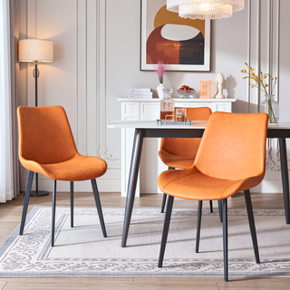 Sunvega Orange PU Leather Dining Chairs with Black Printed Iron Legs Set of 2