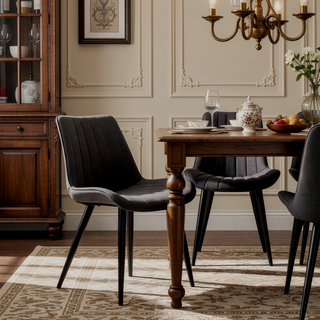 Sunvega Light Grey Dark Grey PU Leather Wave Pattern Armless Dining Chair Set