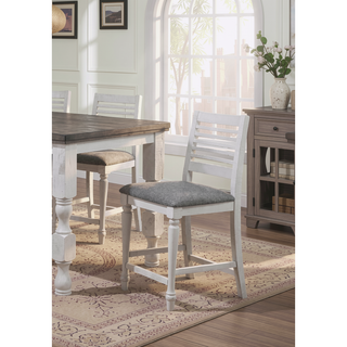 Sunvega Rustic Style Antique White and Gray Ladder Back Dining Chairs with Cushions