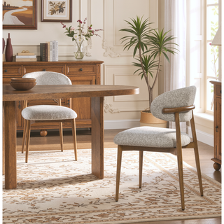 Sunvega Modern Upholstered Dining Chair with Wood Frame and Salt & Pepper Boucle
