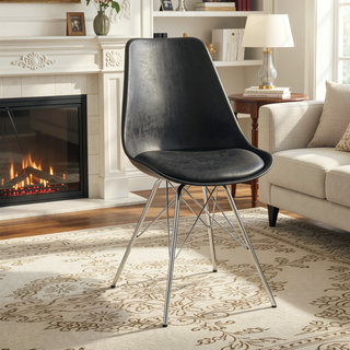 Sunvega Modern Black Dining Chair with Padded Cushion and Chrome Legs Set of 2