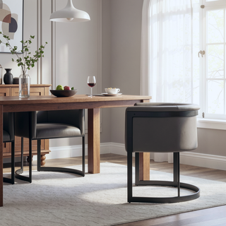 Sunvega Modern Upholstered Faux Leather Dining Chair with Geometric Metal Frame