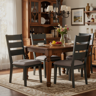 Sunvega Transitional Wood Frame Side Chairs 2pc Set with Gray Polyester Upholstery