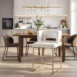 Sunvega Modern Velvet Upholstered Counter Stool Set of 2 with Gold Metal Legs