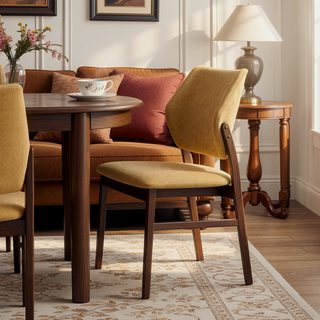 Sunvega Farmhouse Style Yellow Fabric and Walnut Finish Dining Side Chairs Set of 2
